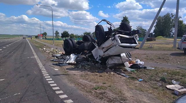 На трассе Минск-Гомель под Жлобином перевернулся грузовик