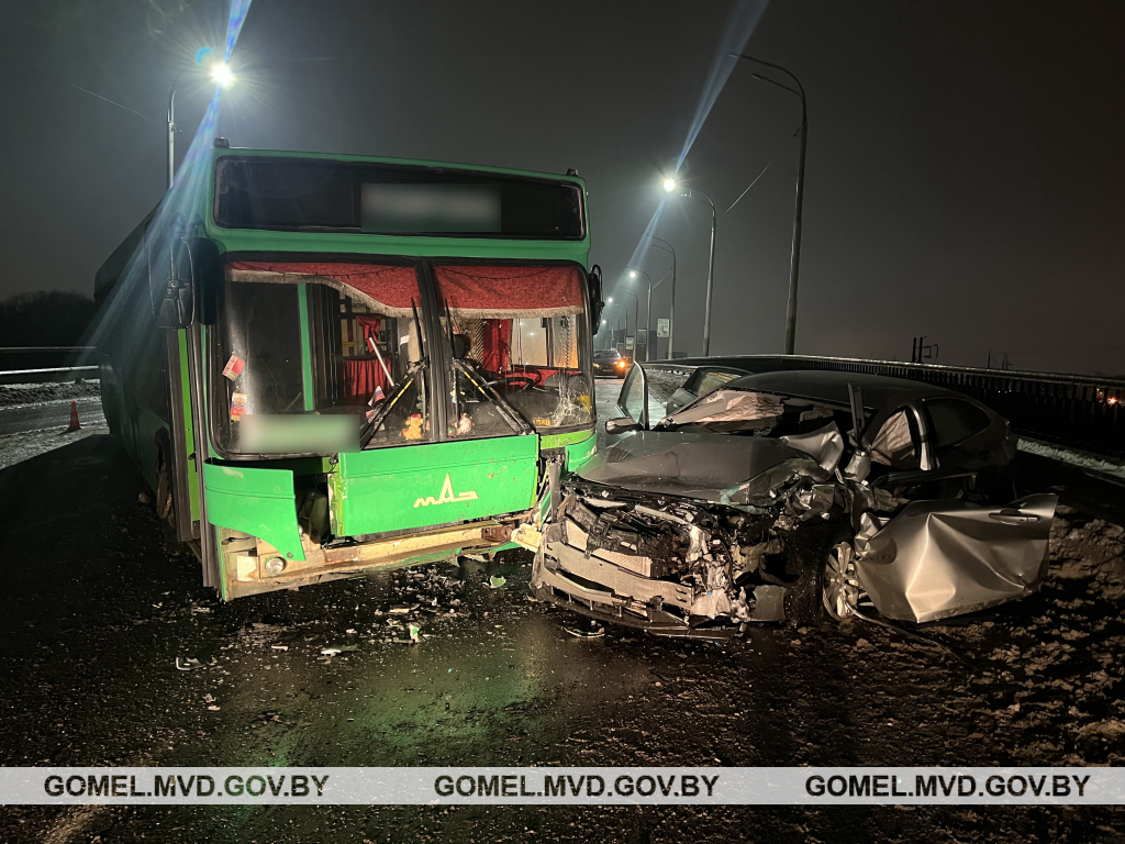 Видео. В лобовом столкновении автобуса и легковушки под Гомелем пострадали водитель авто и девочка-пассажир